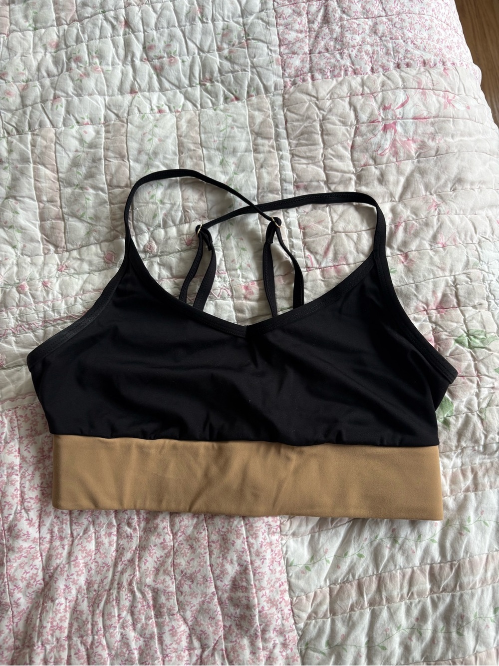 Two-Tone Black & Tan Strappy Sports Bralette